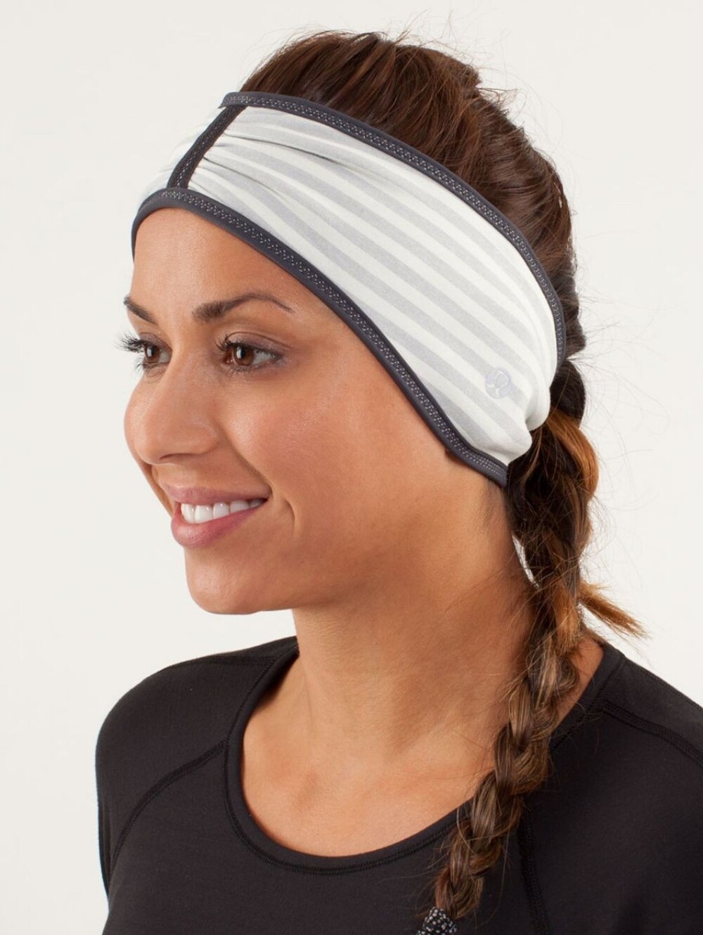Lululemon Brisk Run Headband Macro Micro Stripe Polar Cream H. Silver Slate